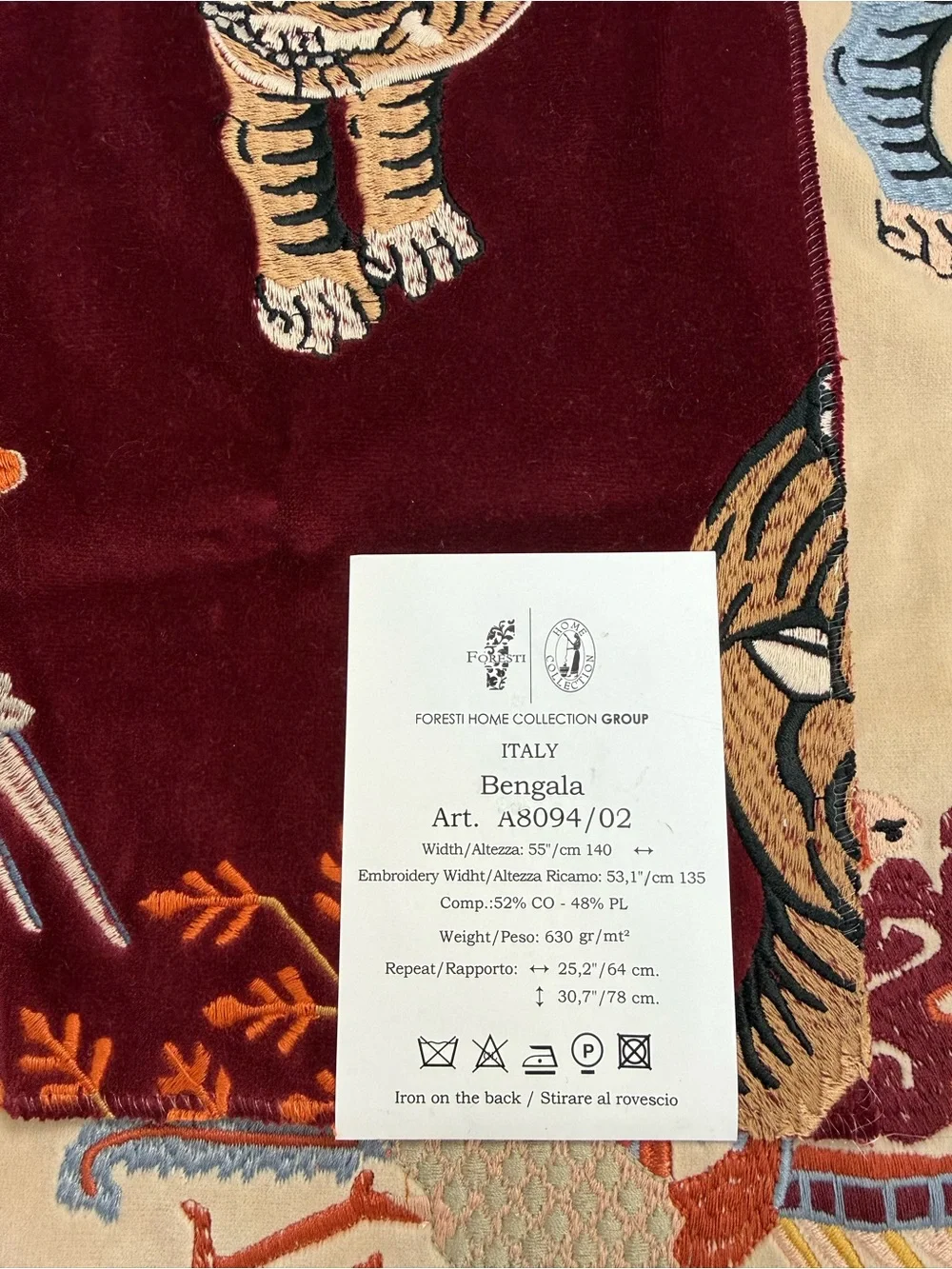 Foresti Bengala A8094 Italian Designer Upholstery Fabric Sample NWT